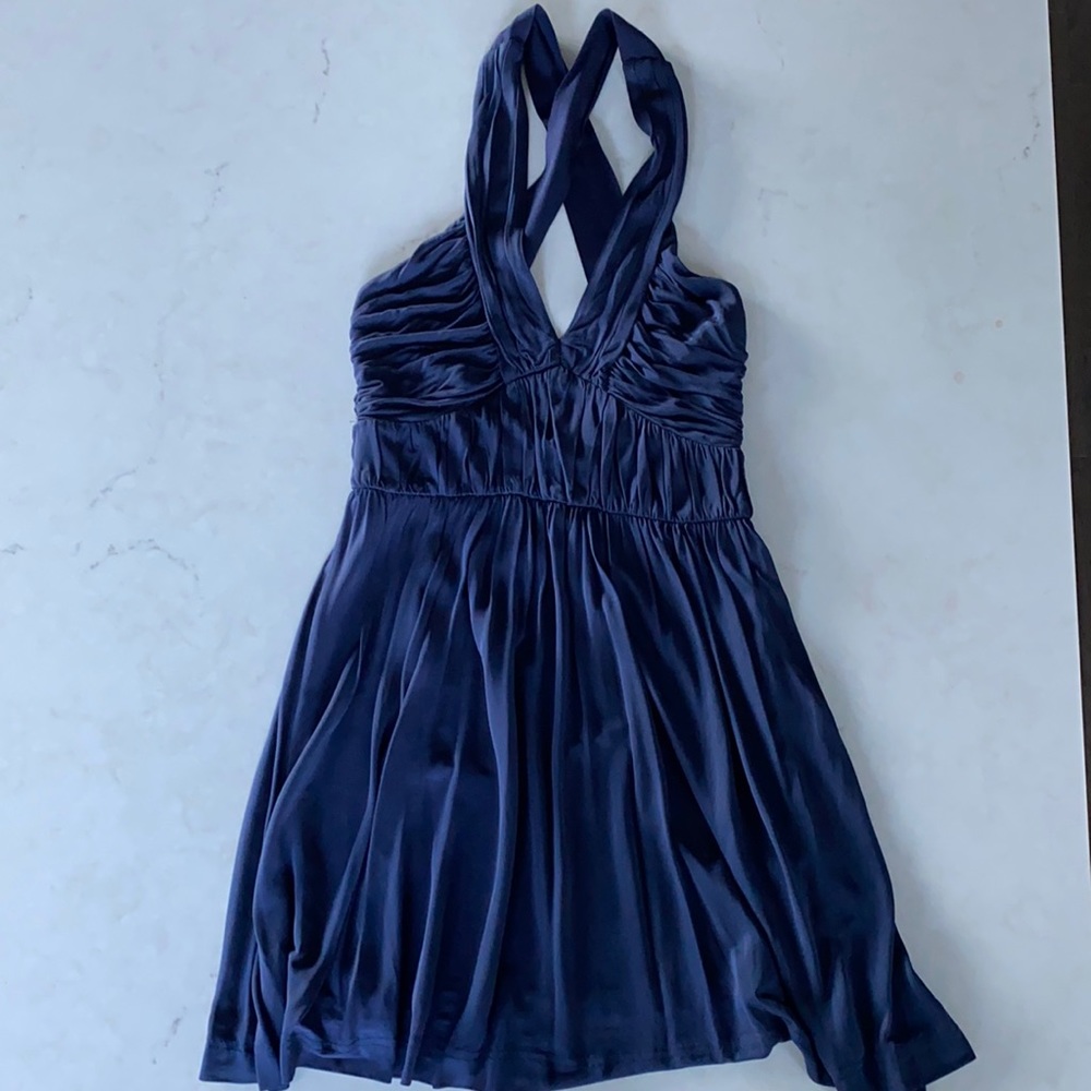 Tiger of Sweden navy pleated dress with open back and ruching